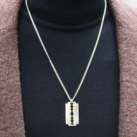 personality trend blade pendant necklace mens hip hop punk long sweater chain creative necklace