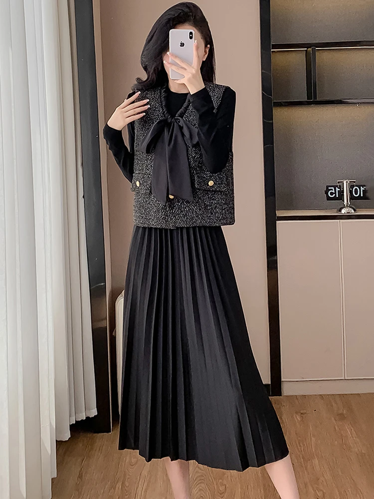 2024 ранняя осень новый женский изящный жилет перекрывающаяся одежда платье с