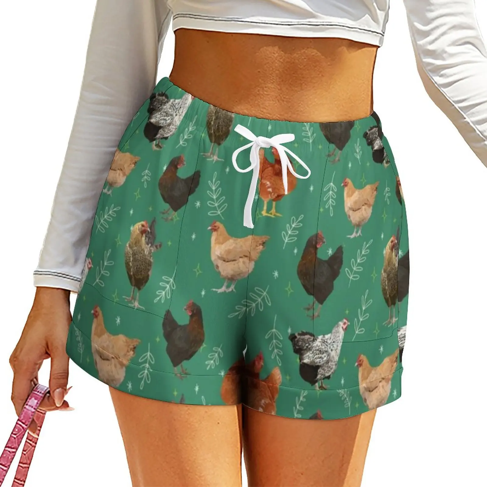 

Leaf Chicken Print Shorts Cute Animal Kawaii Shorts Summer Graphic Short Pants With Pockets Street Wear Bottoms Big Size 2XL 3XL