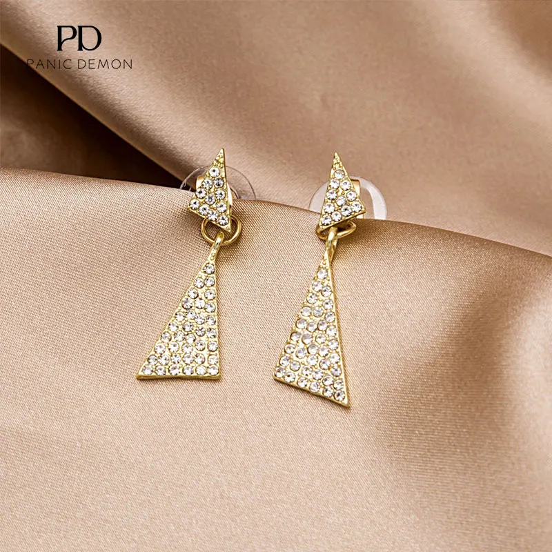 

Korean Fashion Earrings Simple Triangle Long-style Reel Earrings Trendy Personality Ultra-flash Geometry Two Wearing Studs