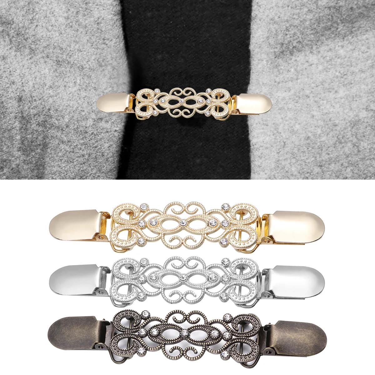 

Clips Sweater Cardigan Chain Shawl Collar Clip Broochwomen Pin Dress Clasp Shirtscarf Cinch Buckle Clothes Dresses Vintage