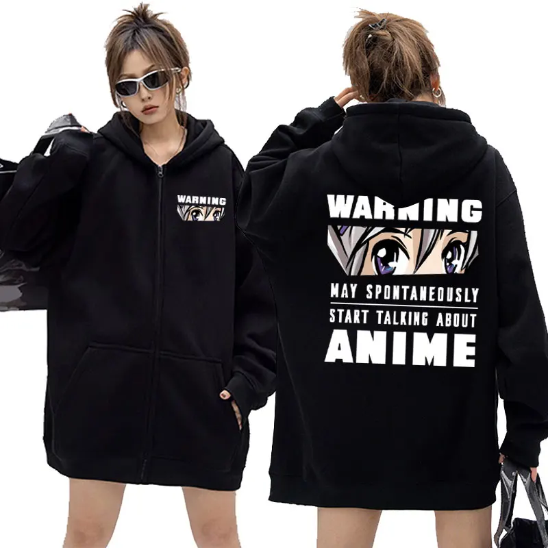 

Warning May Spontaneously Start Talking about Anime Girl Eyes Graphic Zipper Hoodie Coat Men Women Manga Oversized Zip Up Jacket