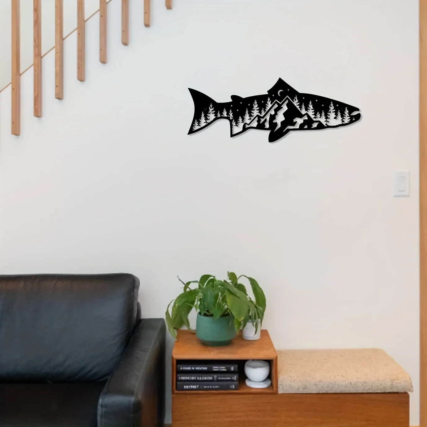 Металлическая настенная живопись в виде рыбы форме леса