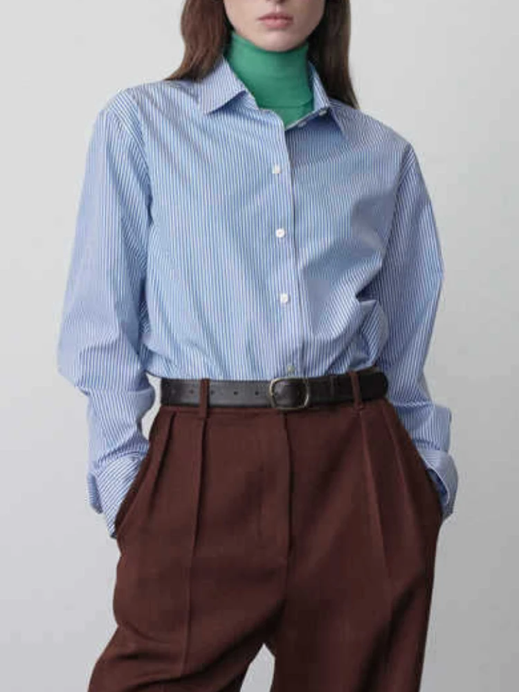 

Women Blouse Striped Commuter Loose Shirt