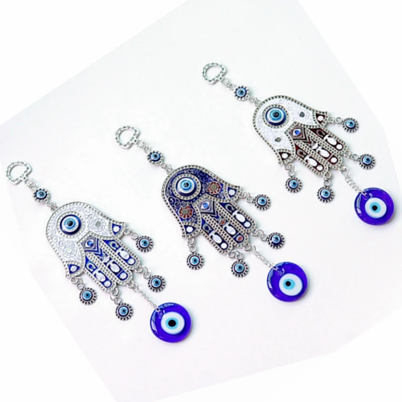

Железные геометрические синие глаза Фатима ручное украшение Настенный декор синее стекло турецкий глаз подвеска на стену поделки 1 шт.