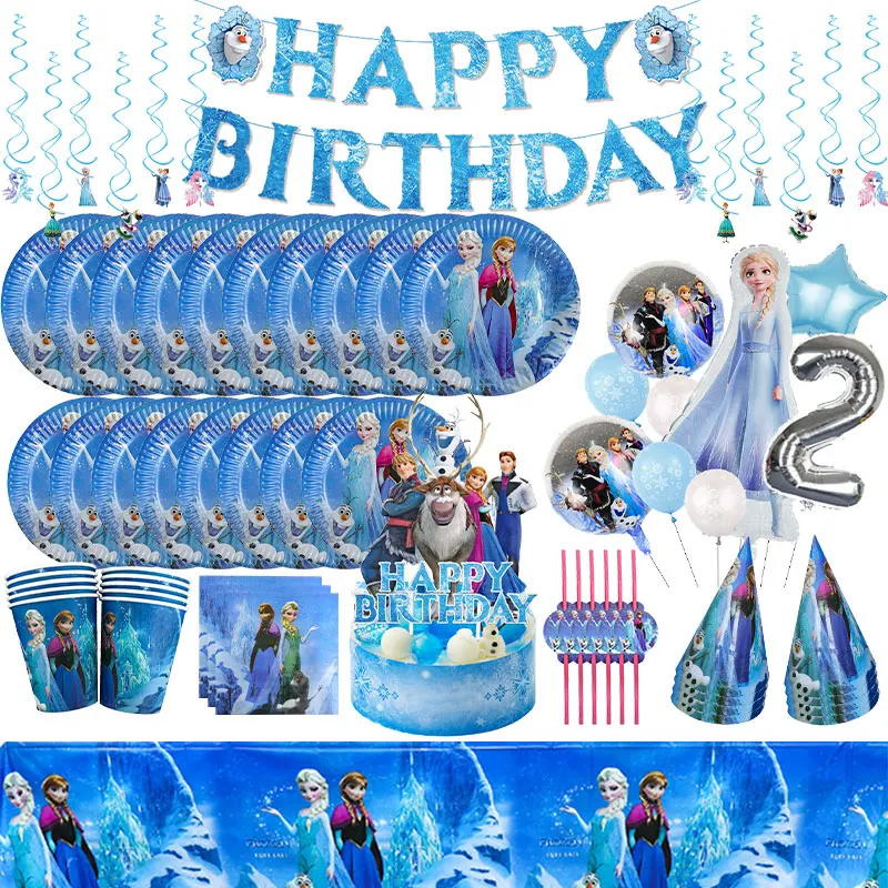 Disney Frozen Birthday Party Decoration Elsa Balloon Banner Backdrop Tableware Set Theme Supplies For Girl