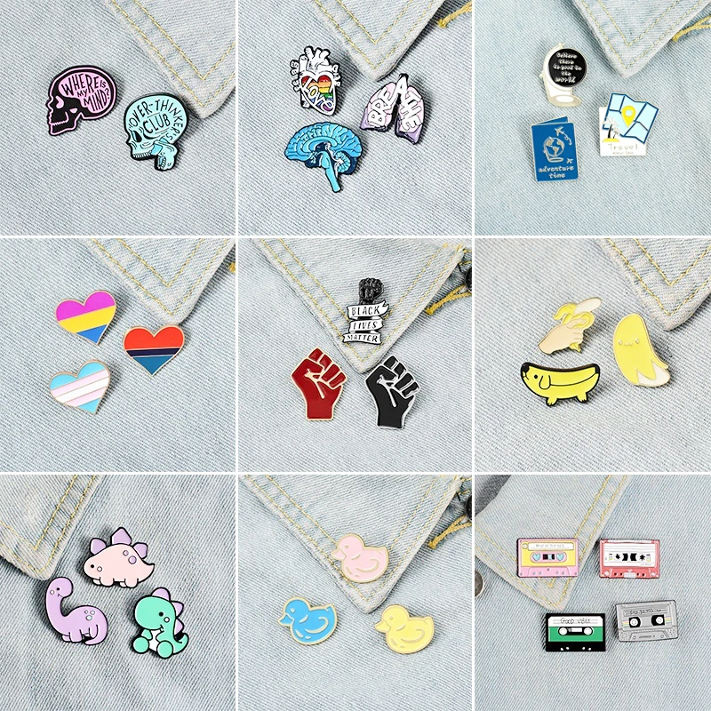 

Custom Series Set Fist Retro Radio Rainbow Feminist Over-Thinking Brain Enamel Pins Lapel Badge Jewelry Gifts Friend Wholesale
