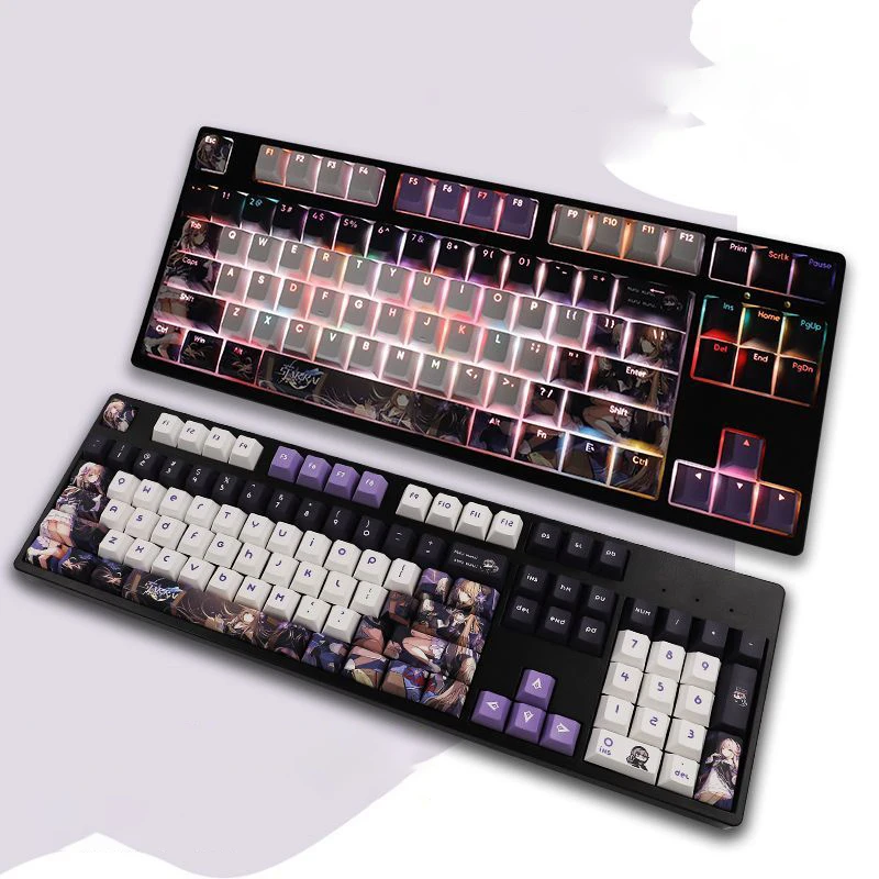

131 Keys Anime Purple Top/Side Print Cherry Profile PBT Keycaps Dye Sub Key Caps For Cherry Mx Mechanical Keyboard Keycaps