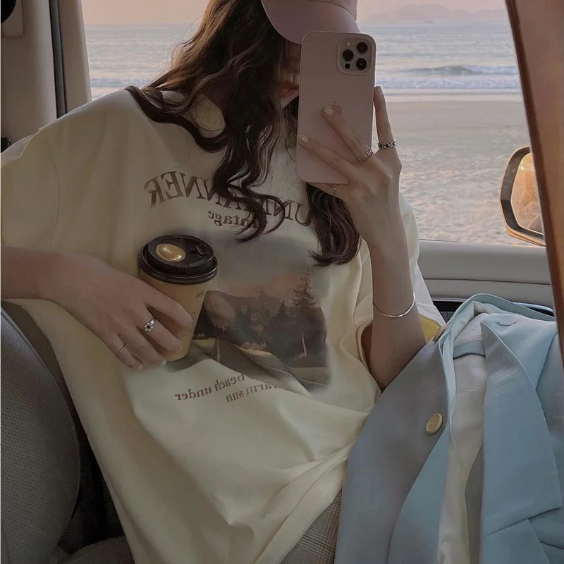 Женские футболки с рукавом 5 четвертей в стиле Харадзюку С буквенным принтом