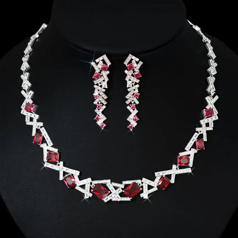 

Fashion Geometric Irregularity Necklace Zirconia Jewelry Set High Quality Crystal Necklace Sets for Wedding Accessories Party G