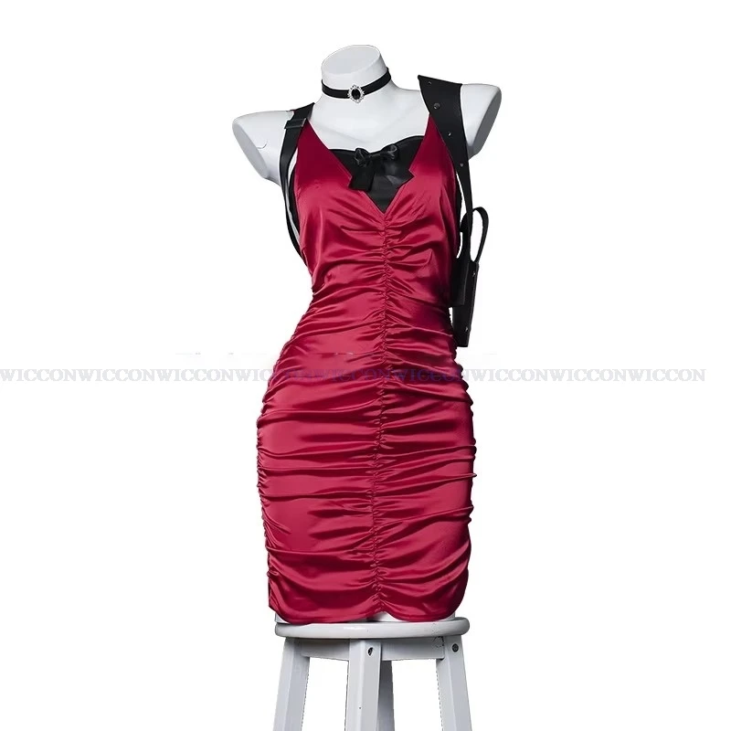 Female Resident 4 Ada Wong Cosplay Costume Evil Cheongsam Dress Red Wig Shoes Halloween Carnival Disguise Suit Women Girls