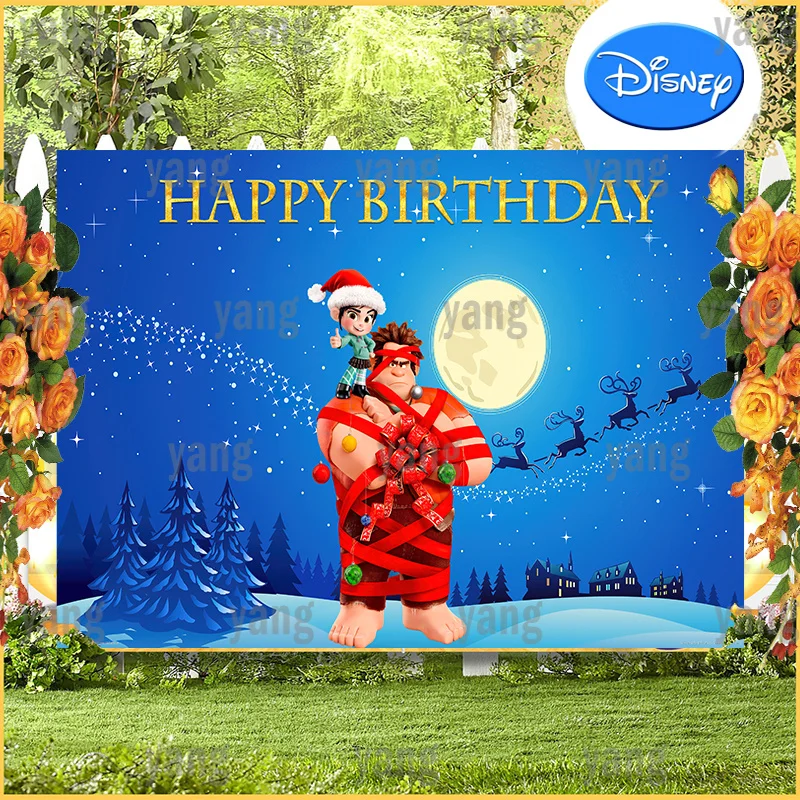 Wreck-It Ralph Santa Claus Golden Moon Disney Custom Backgrounds Banner Backdrop Lovely Girls Birthday Party Cartoon Decoration