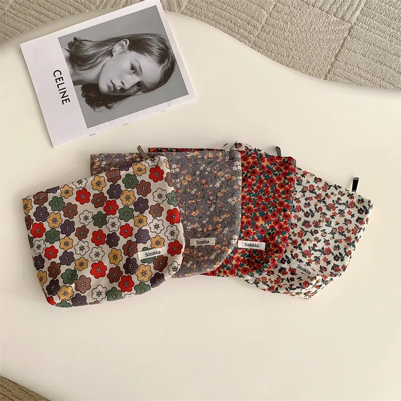 

Corduroy Floral Travel Zipper Makeup Handbags Cosmetic Lipstick Portable Storage Bag Girl Wallet Organizer Pouch Pencil Case Bag
