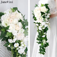 janevini white artificial flowers waterfall wedding bouquet fleur mariage long korean bride bouquets green bridal accessories