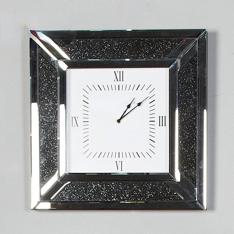 

Black Crushed Diamond Home Decor Mirrored Glass Square Wall Clock for Home