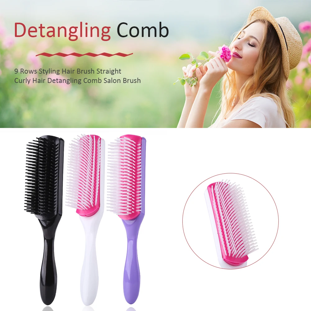 

9 Rows Styling Hair Brush Straight Curly Hair Detangling Comb Scalp Massage Detachable Hairbrush for Women Men Fashion Styling