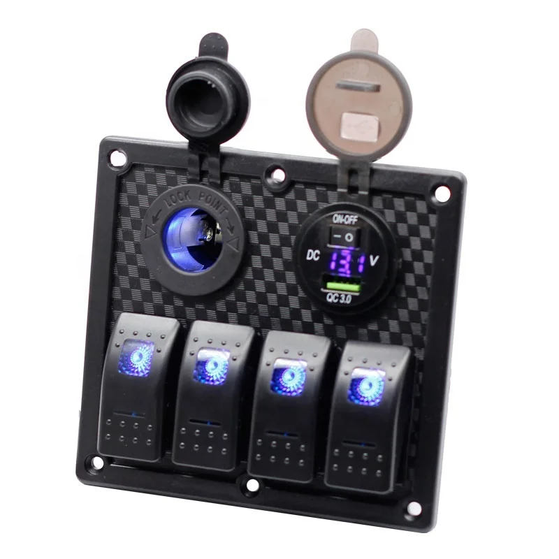 

12V/24V Car rocker switch panelCigarette Lighter Adapter with QC3.0A USB Charger LED Voltmeter and ON Off Rocker Switch