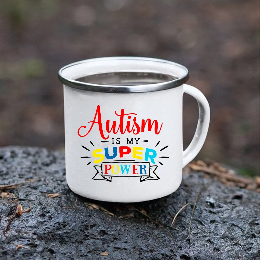

Аутизм-мой супер мощный телефон для людей с осведомленностью об аутизме, белые чашки с ручкой, кофейный чай, цветная эмалированная Кружка