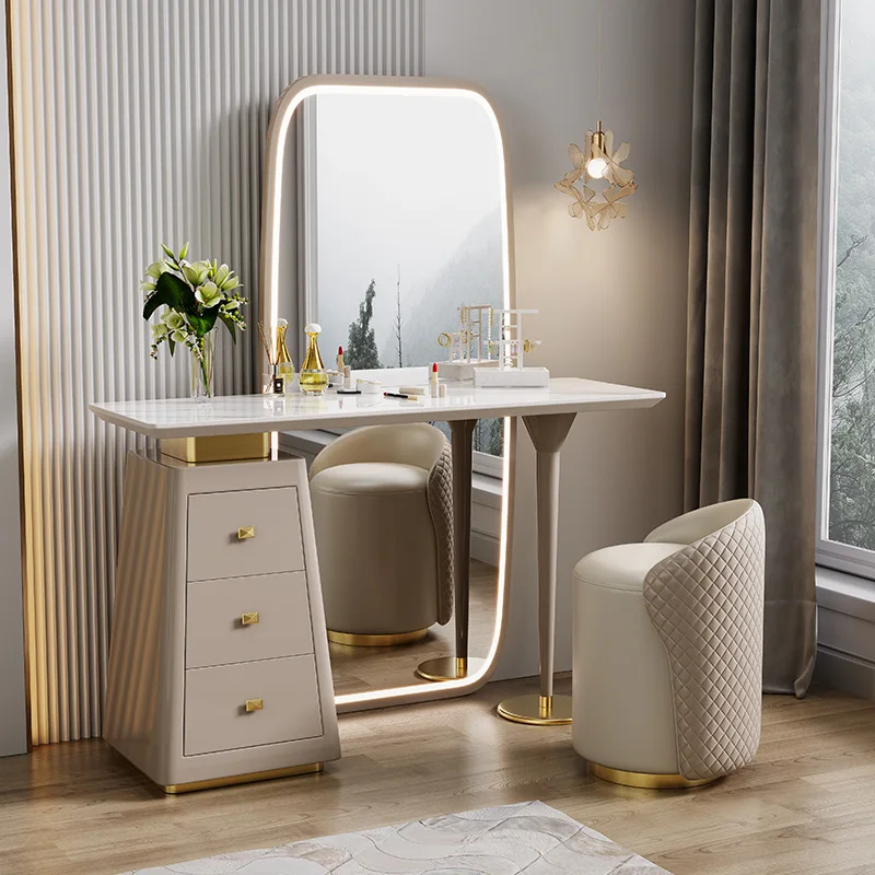 

New Dressing Table Full Body Mirror Integrated Simple Modern Bedroom High end Luxury Floor Mirror Minimalist Rock Plate Makeup T