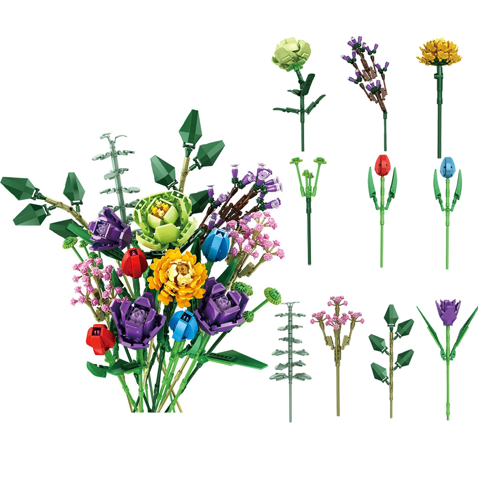 

Building Block Flower Bouquet 3D Model Toy Home Decoration Potted Chrysanthemum Rose Flower Assembly Brick Girl Toy Child Gift