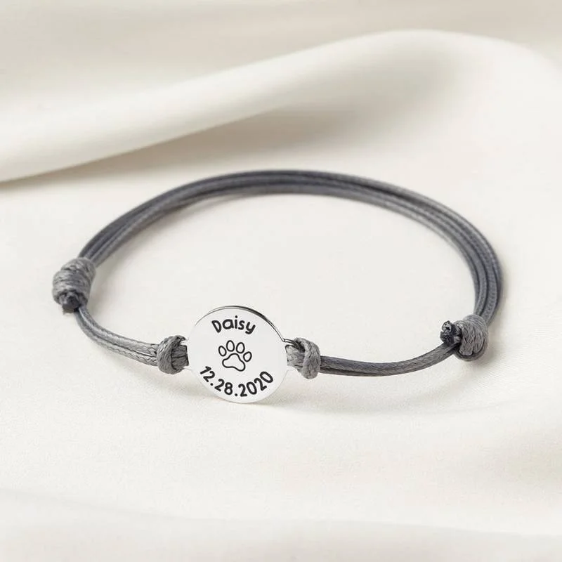 Custom Bracelet for women Personalised Rope Adjustable carved Pet Name mens Bracelet Jewelry Cat Dog Pet Loss Gift pulsera mujer
