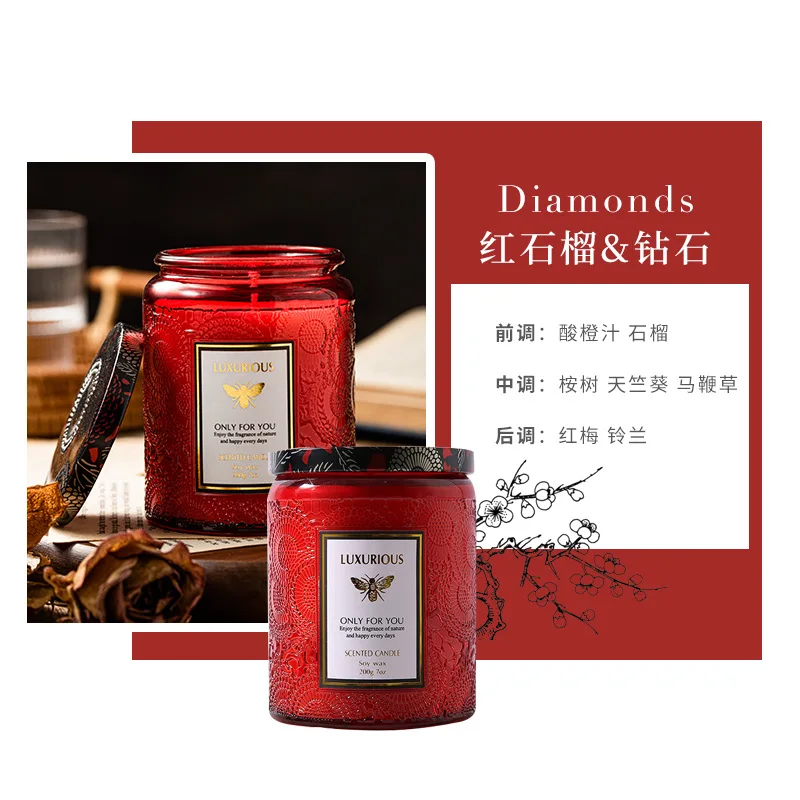 Medium embossed glass creative home fragrance candle smokeless handmade soy wax scented gift box |