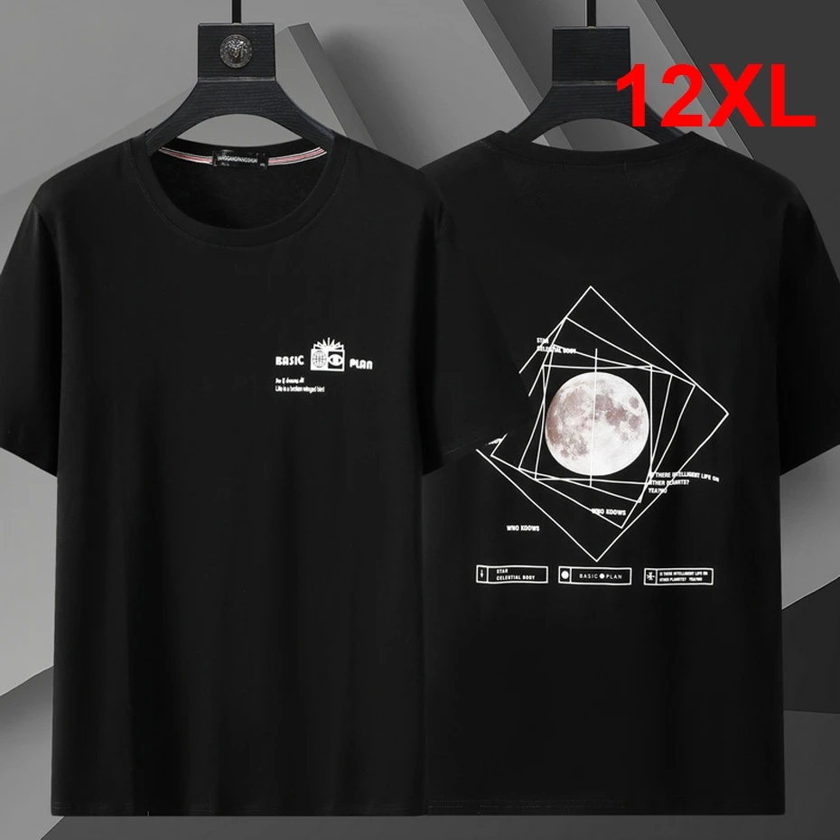 10XL 12 XL Plus Size T Shirt Men Summer Short Sleeve T-shirt Moon Print Tops Tees Male Big Size 12XL Tshirt 7 Color
