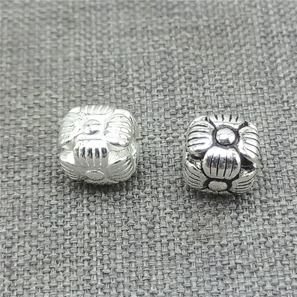 

6pcs of 925 Sterling Silver Small Flower Beads 4-Sided for Floral Blossom Bracelet Necklace