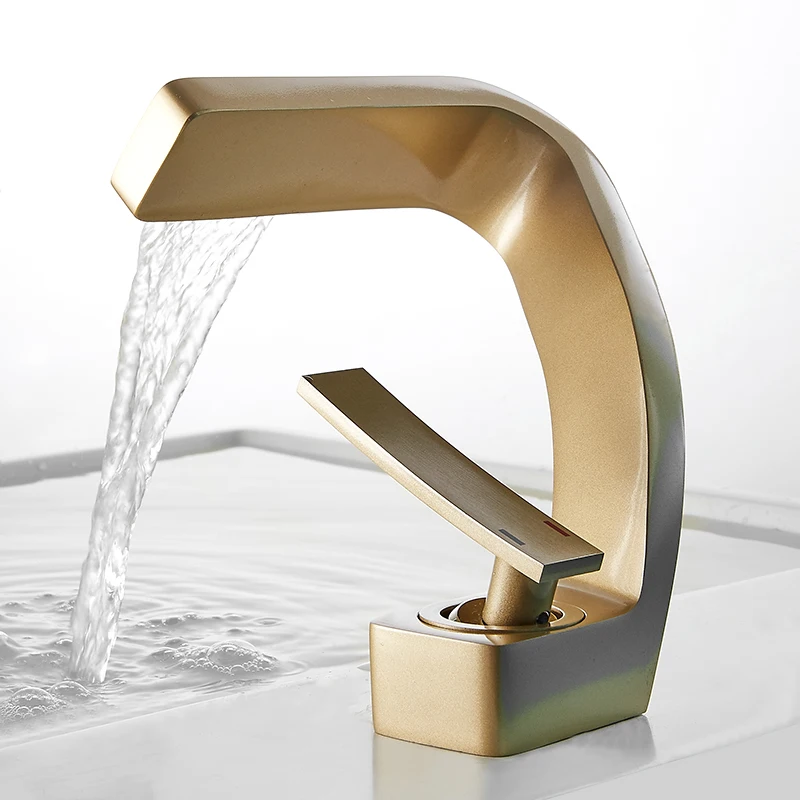 

Смеситель zqводопад с горячим и холодным медным светом роскошный смеситель для ванной комнаты с одним отверстием матовый золотой