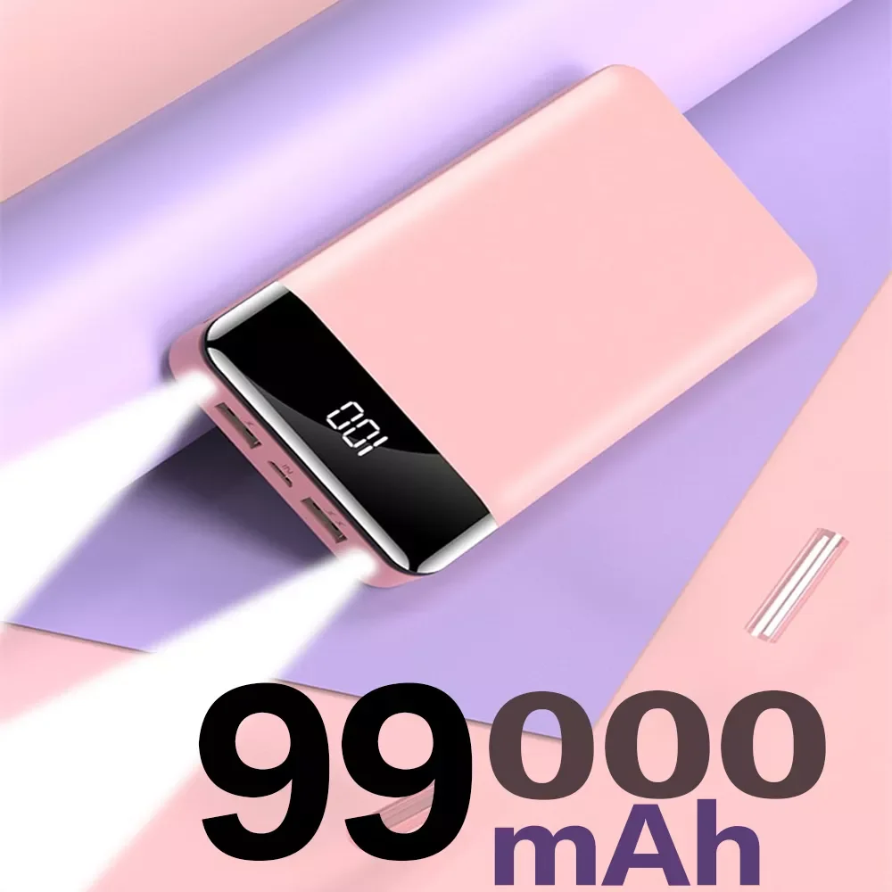 

Portable 99000mAh Fast Charging Power Bank Rechargeable External Battery With Dual USB Digital Display For iPhone