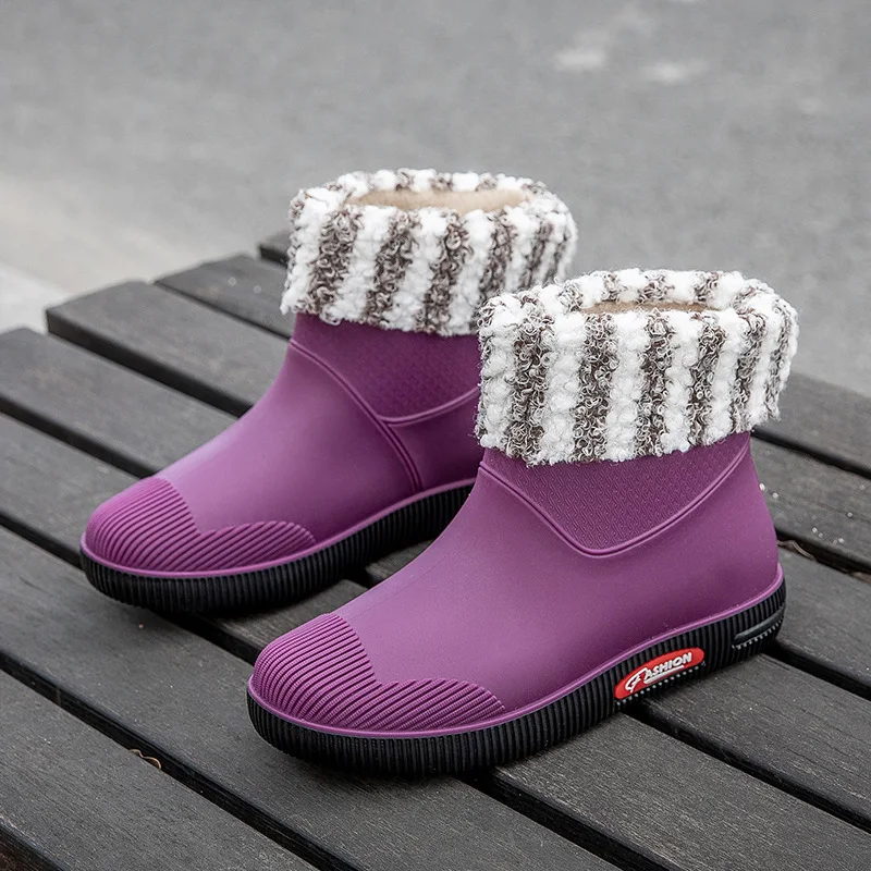 2024 новые резиновые сапоги для женщин модные уличные зимняя хлопковая теплая