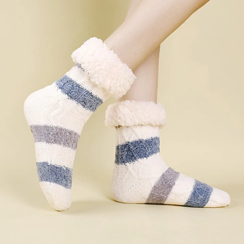 Women Fuzzy Sock Winter Warm Thermal Sleeping Soft Female Plush fluffy Short Slipper Non Slip Grip Comfy Floor Sock House Home