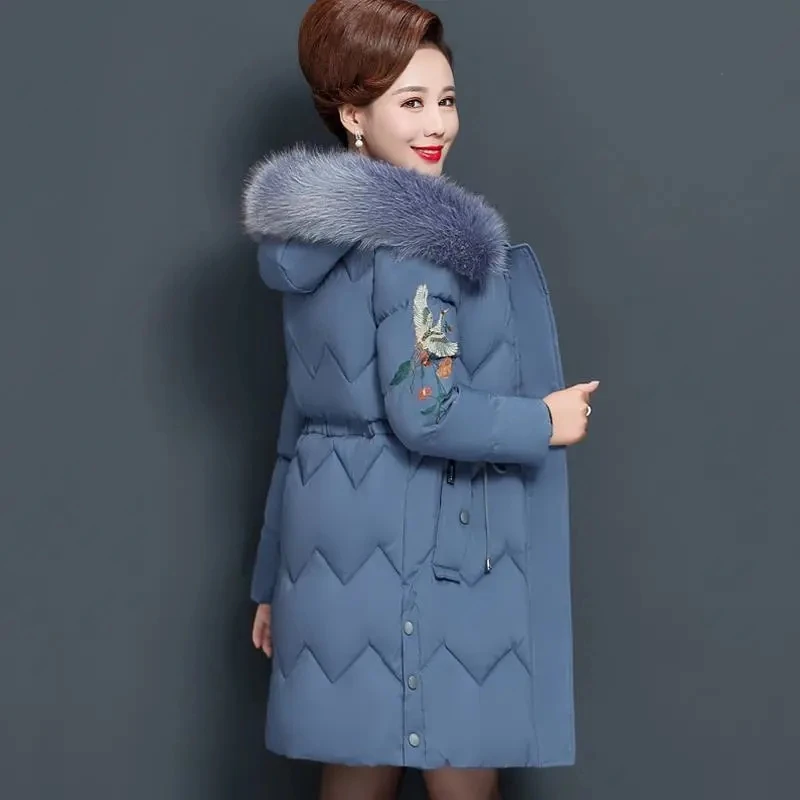 

Middle-Aged Women'S Winter Coat 2023 New Mid-Length Warm Thicken Cotton Coat Winter Oversize Parkas Coat Embroidered Down Jacket