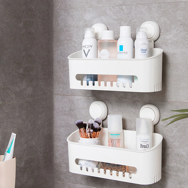 

Vacuum Suction Cup Bathroom Shelf Shower Wall Mount Shampoo Rack Organizer Kitchen Storage Accessories Useful Tool