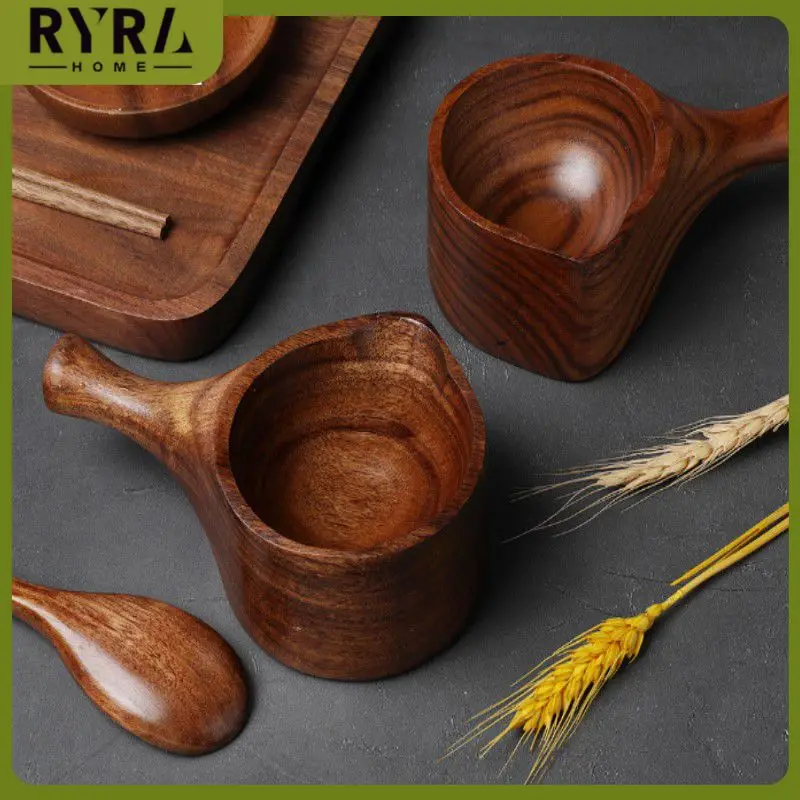 

110ml Acacia Wooden Short Handle Soup Spoon Water Scoop Milk Spoon Household Kitchen Japan South Korea Creative Tableware