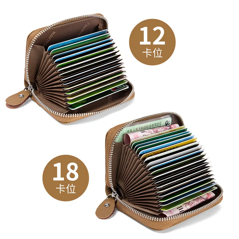 Genuine Leather Men Wallets Multi Slot Anti Demagnetization Zipper Small Women Bag Ultra Thin Driver's License Card Holder Purse