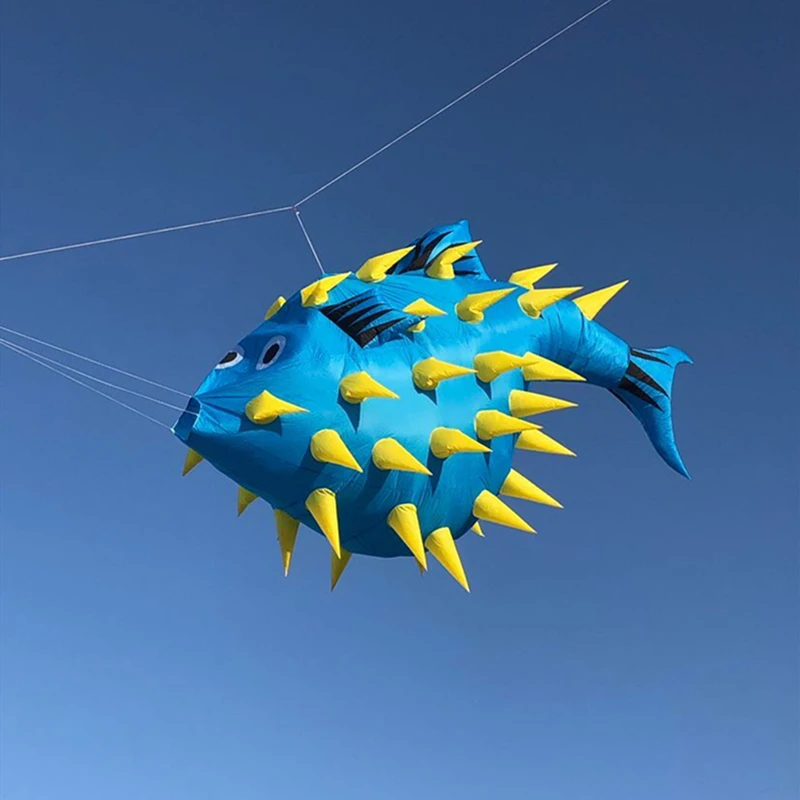 free shipping 5m puffer fish kite flying outdoor toys large air snakes kite buggy string shooter images - 6