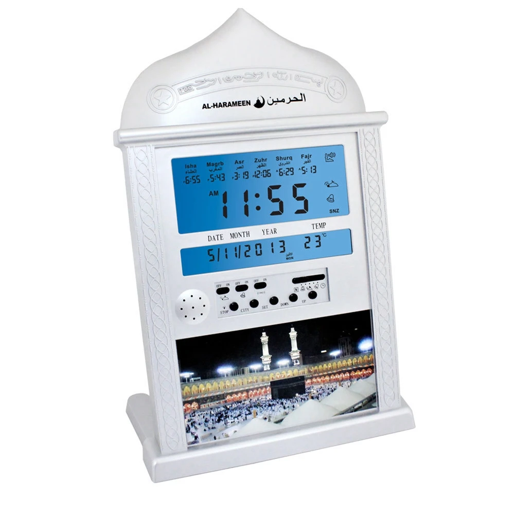 

Azan Mosque Prayer Clock Islamic Mosque Azan Calendar Muslim Prayer Wall Clock Alarm Ramadan Home Decor Silver