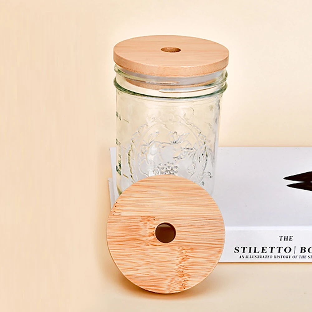 

Bamboo Jar Lids Reusable Storage Canning Caps Leakage Proof Silicone Sealing Food Wooden Covers Kitchen Tools