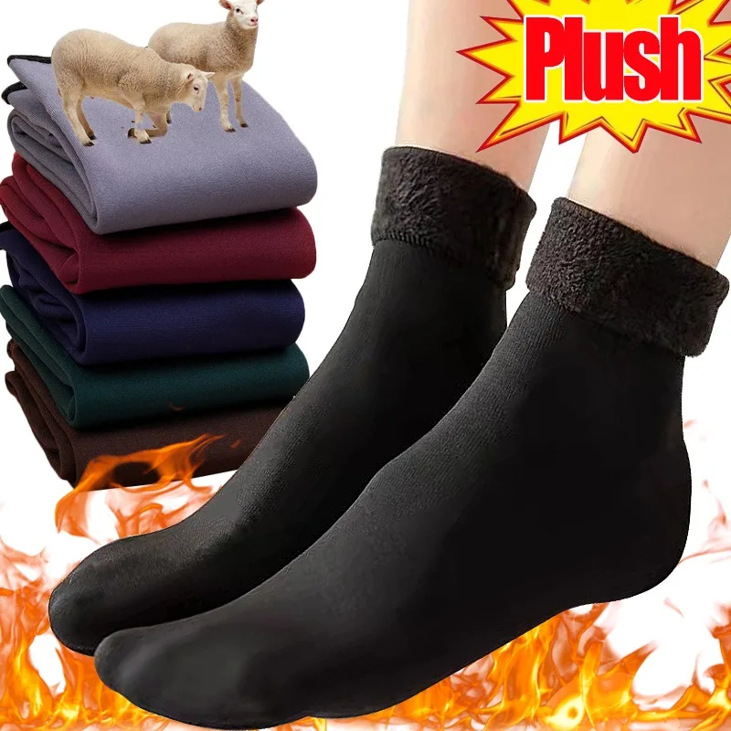 

1pair New Winter Warm Thicken Thermal Socks Women Plush Soft Casual Solid Color Sox Wool Cashmere Home Snow Boots Floor Hosiery