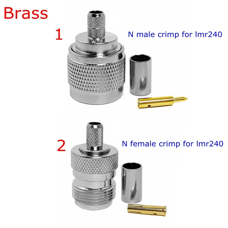 10pcs/lot Lmr240 Cable L16 N Male Female Connector N Type Male Female Crimp for RG59 LMR240 CNT240 Brass Nickel Free Shipping