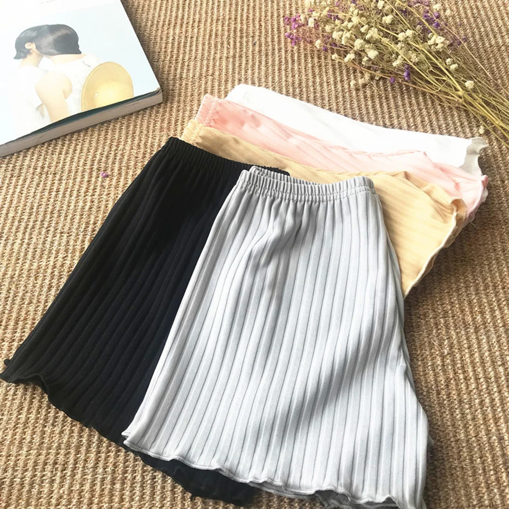 

Ladies Women Summer Safety Pants Thread Ribbed Striped Seamless Stretchy Underpants Solid Color Ruffle Agaric Hem Boxer Shorts