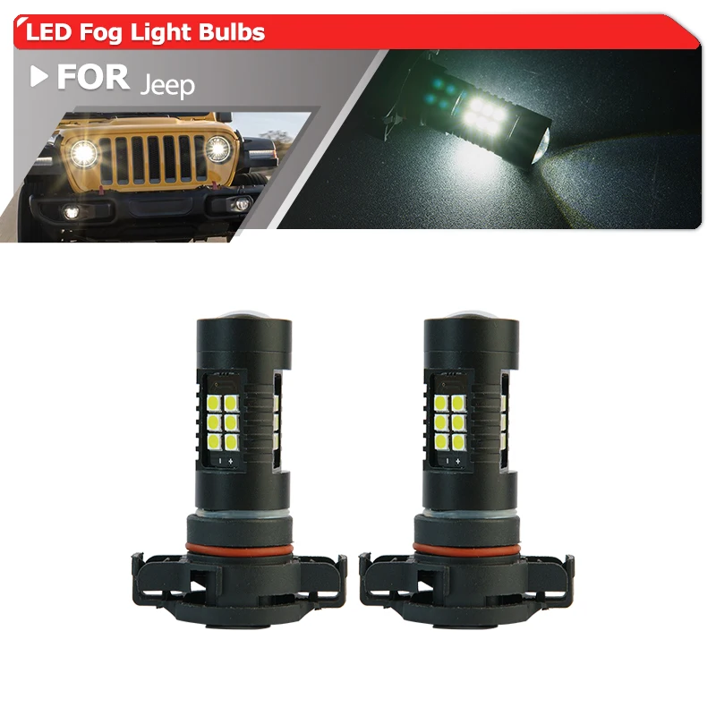 

For Jeep Wrangler JK JL Gladiator JT 2020-2022 PSX24 PSX24 3030-SMD Projector Canbus White Front Led Driving Fog Light Bulbs