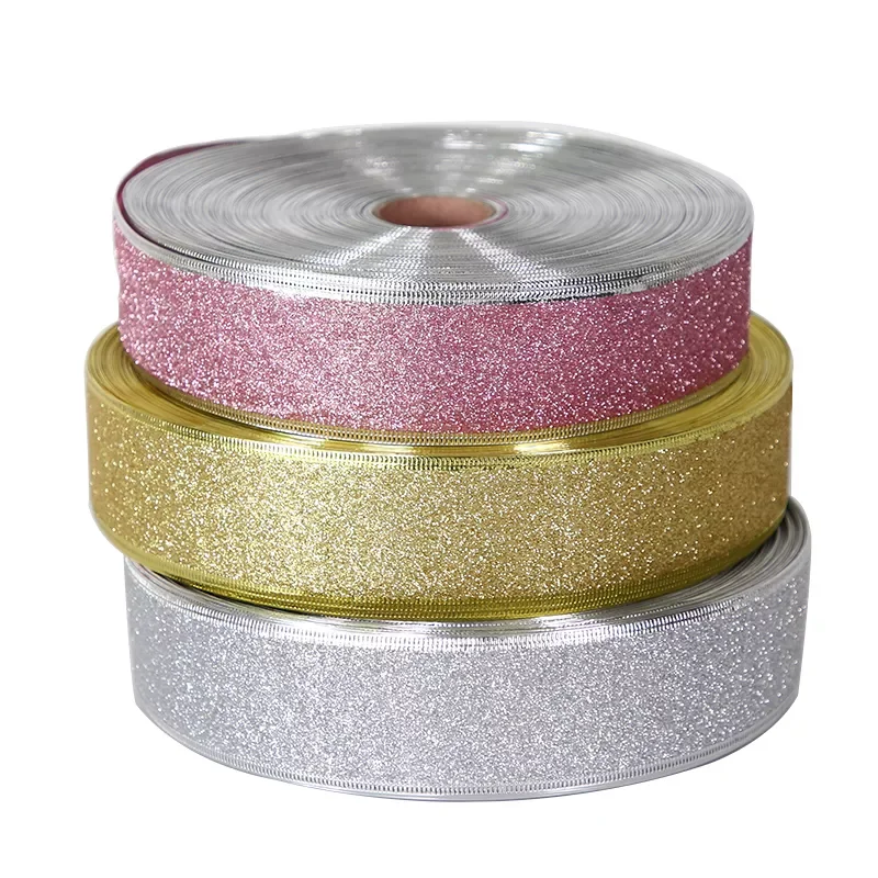 

100Yards/roll 5cm Glitter Ribbons For Bows Crafts Ribbon with Iron Wire Gold Silver Red Decorative Ribbons Christmas Decoration