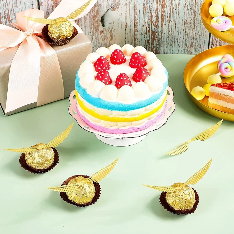 

50/100Pcs Cake Topper Gold Wings Party Chocolate Decor Anniversary Birthday