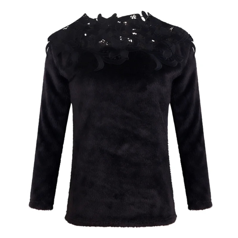 

Winter Sweater Women Solid Color Long Sleeve O Neck Floral Lace Pullover Casual Elegant Sweater Fashion Sweater CN(Origin)