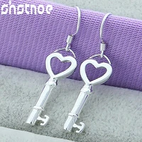 925 sterling silver heart key drop earrings for women party engagement wedding birthday gift fashion jewelry