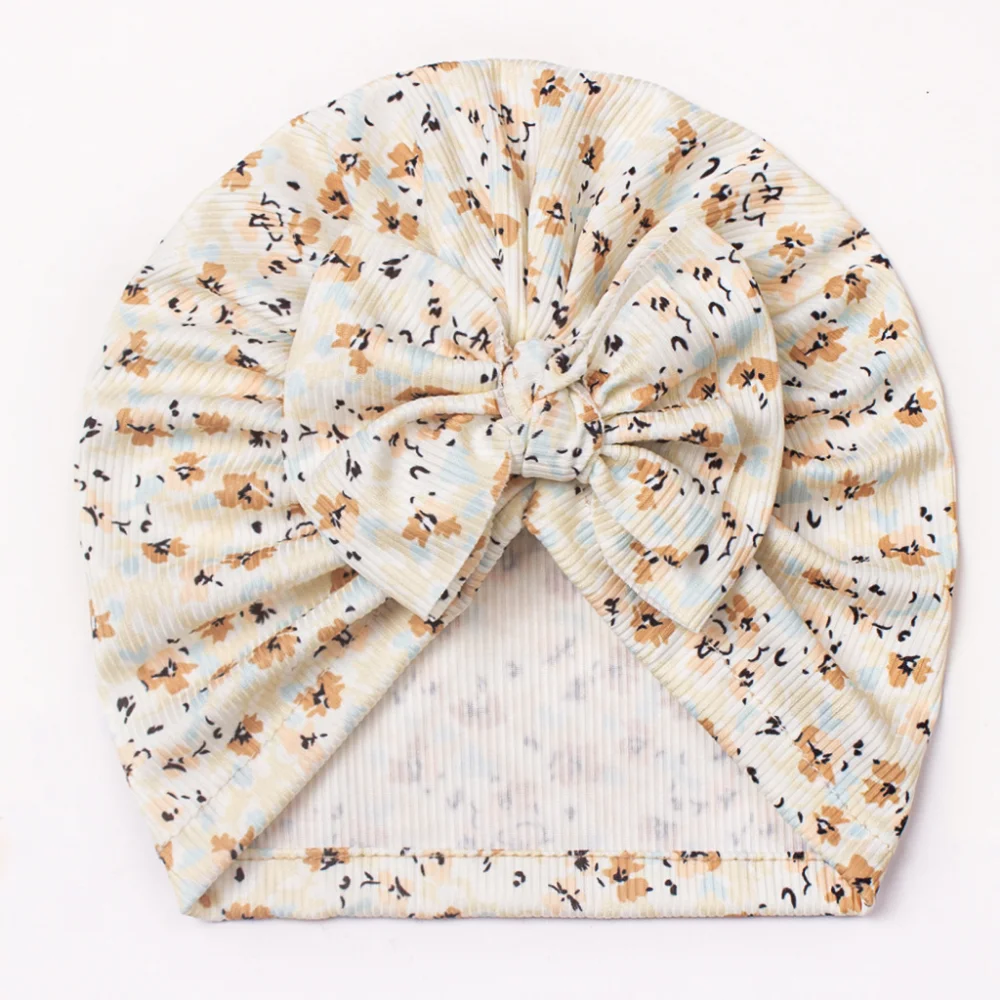 New Children's Hats for Spring and Summer Newborn Thread Printing Bow Tie Hat Baby Hat Baby Turban Kids Hats & Caps images - 6