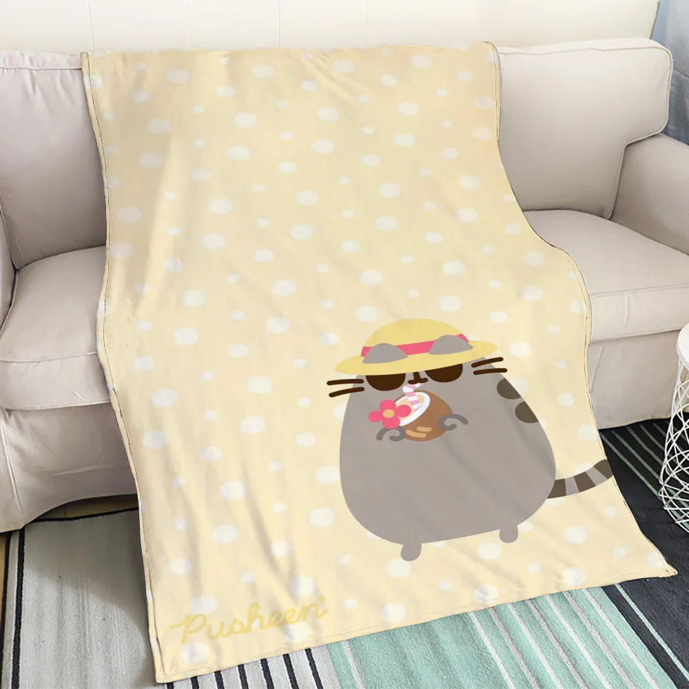 Pusheen Летнее Одеяло Большого Размера Вязаное Клетчатое Постельное Белье Из