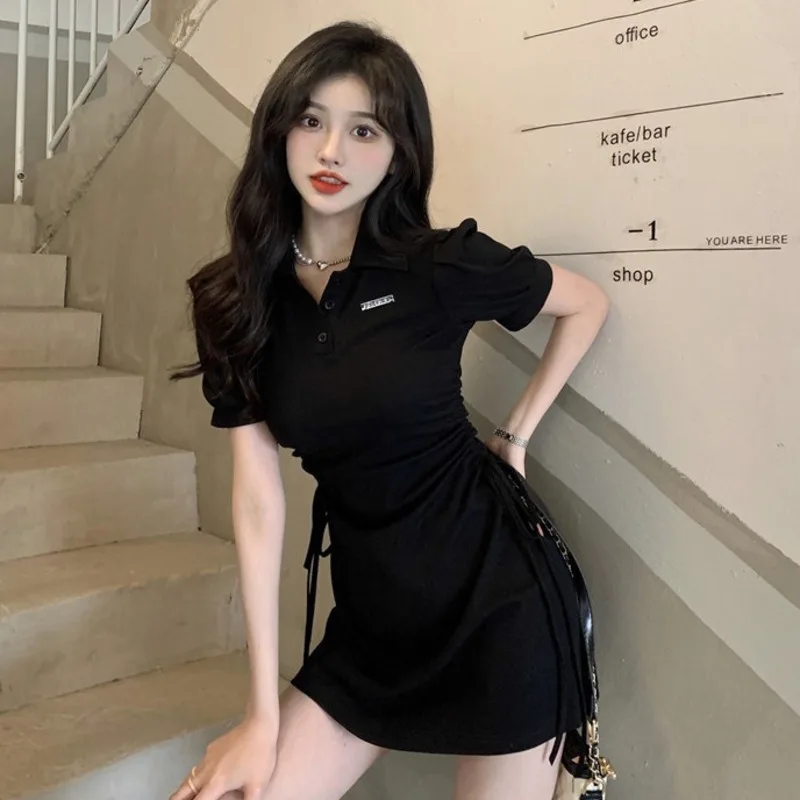 Лидер продаж женская одежда Однотонная юбка-поло с коротким рукавом и